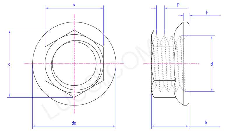 High precision hexagon nuts with flange parameter