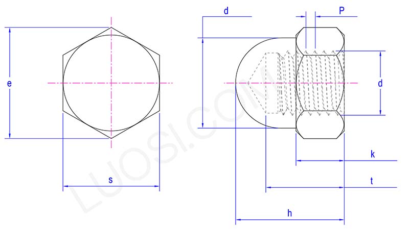 High strength large hexagon domed cap nuts parameter High strength large hexagon domed cap nuts parameter